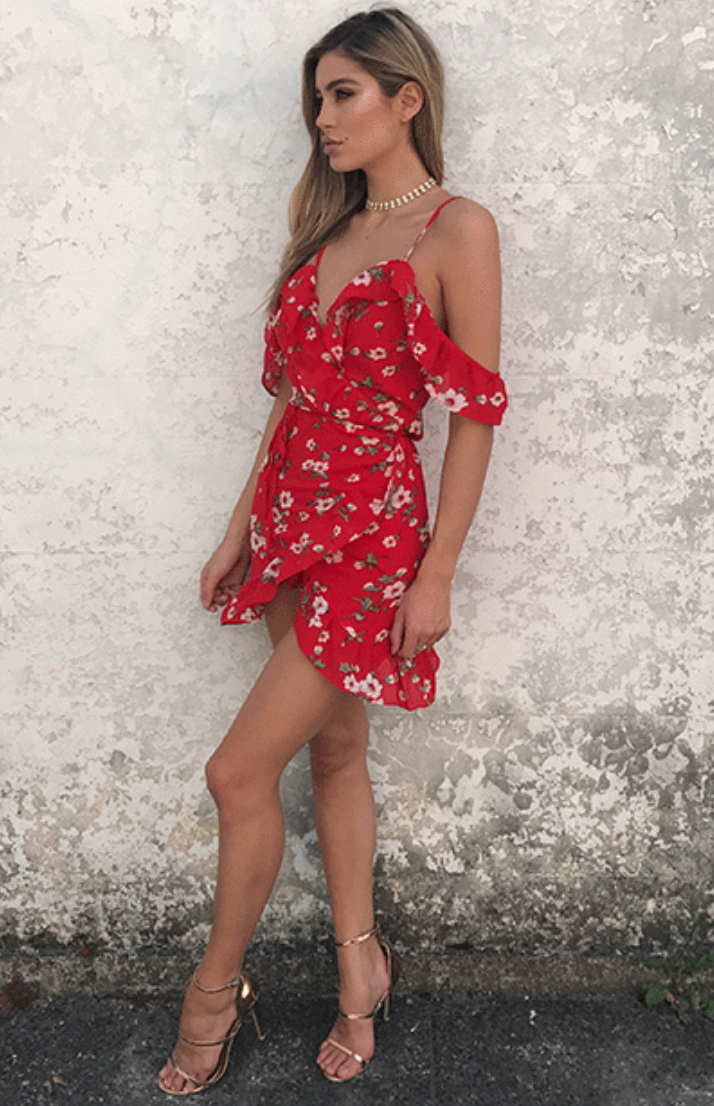 Sunset in Venice Off The Shoulder Floral Wrap Dress