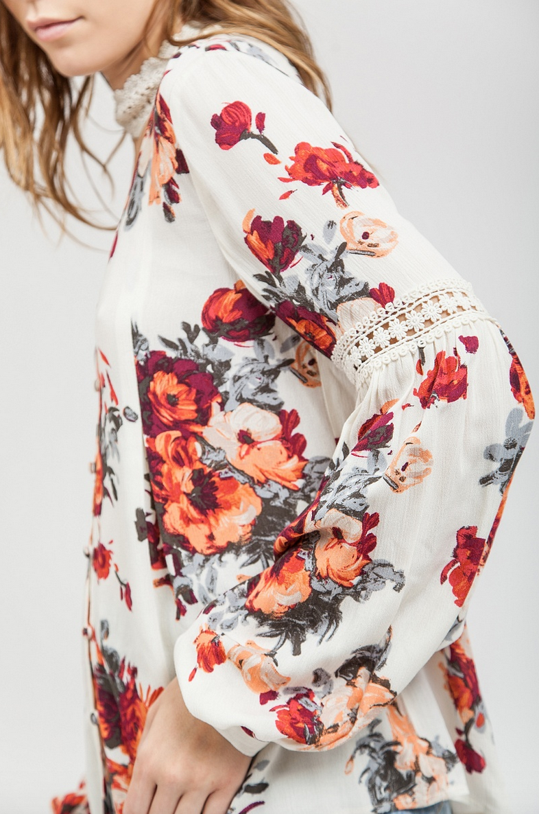 Final Sale - Blu Pepper - Floral Peasant Sleeve Spring Boho Top