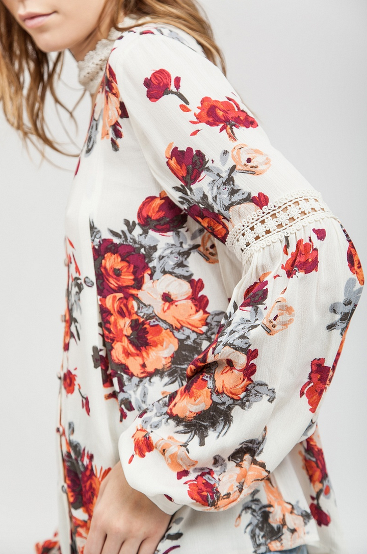 Final Sale - Blu Pepper - Floral Peasant Sleeve Spring Boho Top