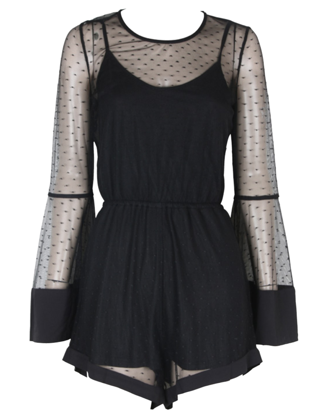 Final Sale - Minkpink - Barroco Spotty Mesh Playsuit/Romper in Black