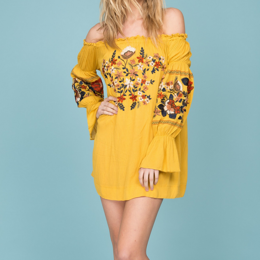 Off the Shoulder Embroidered Dress in More Colors