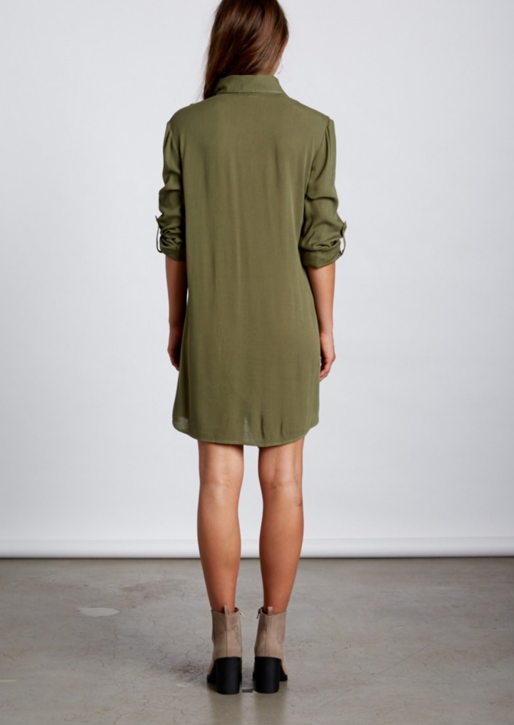 Final Sale - Cotton Candy LA - Low Key Front Knot Dress - Olive