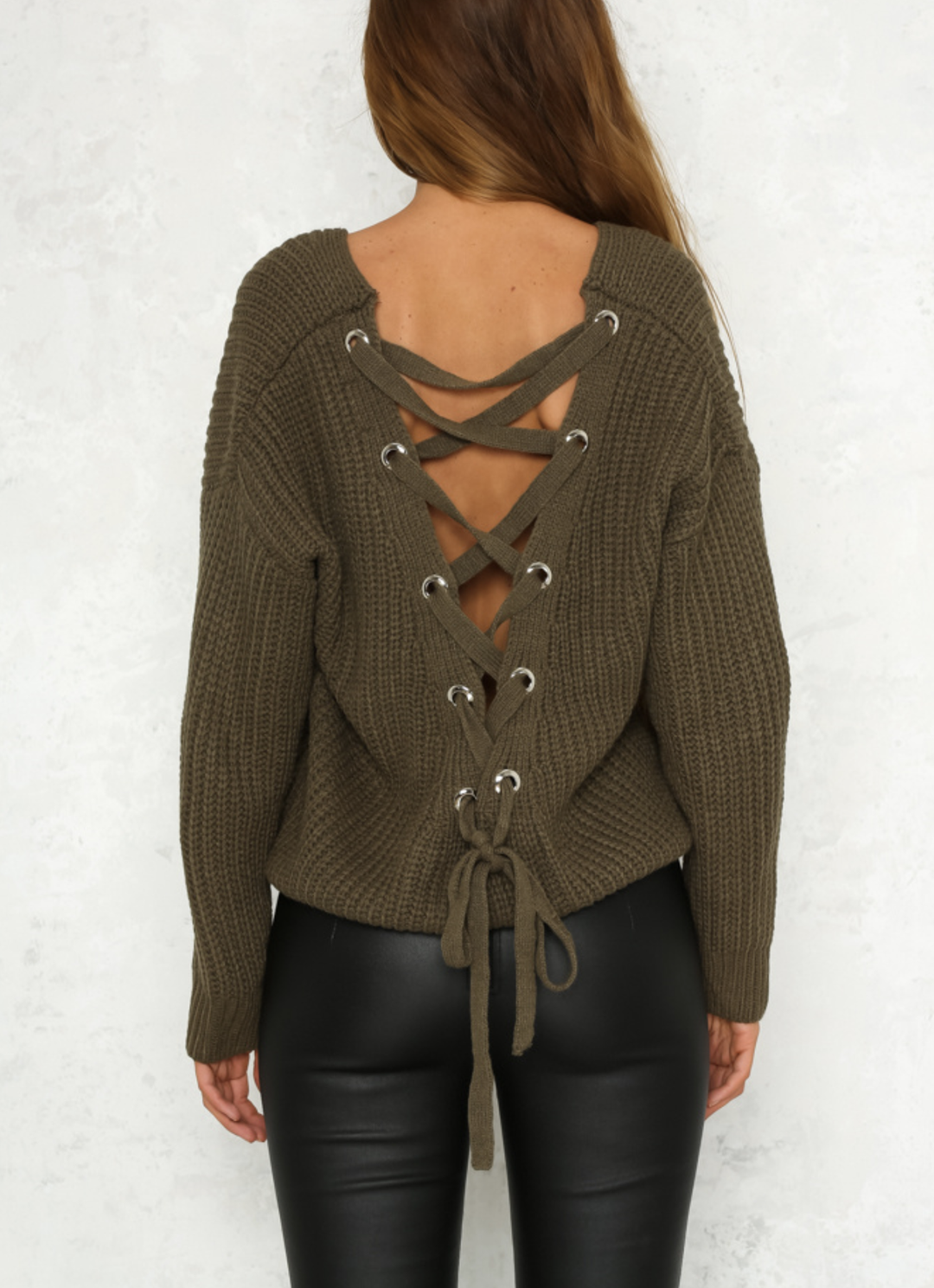 Own the Night Lace Up Back Knit Sweater in More Colors