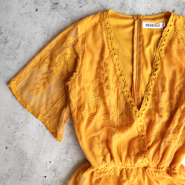 Reverse - Avant Garden Lace Romper in Mustard