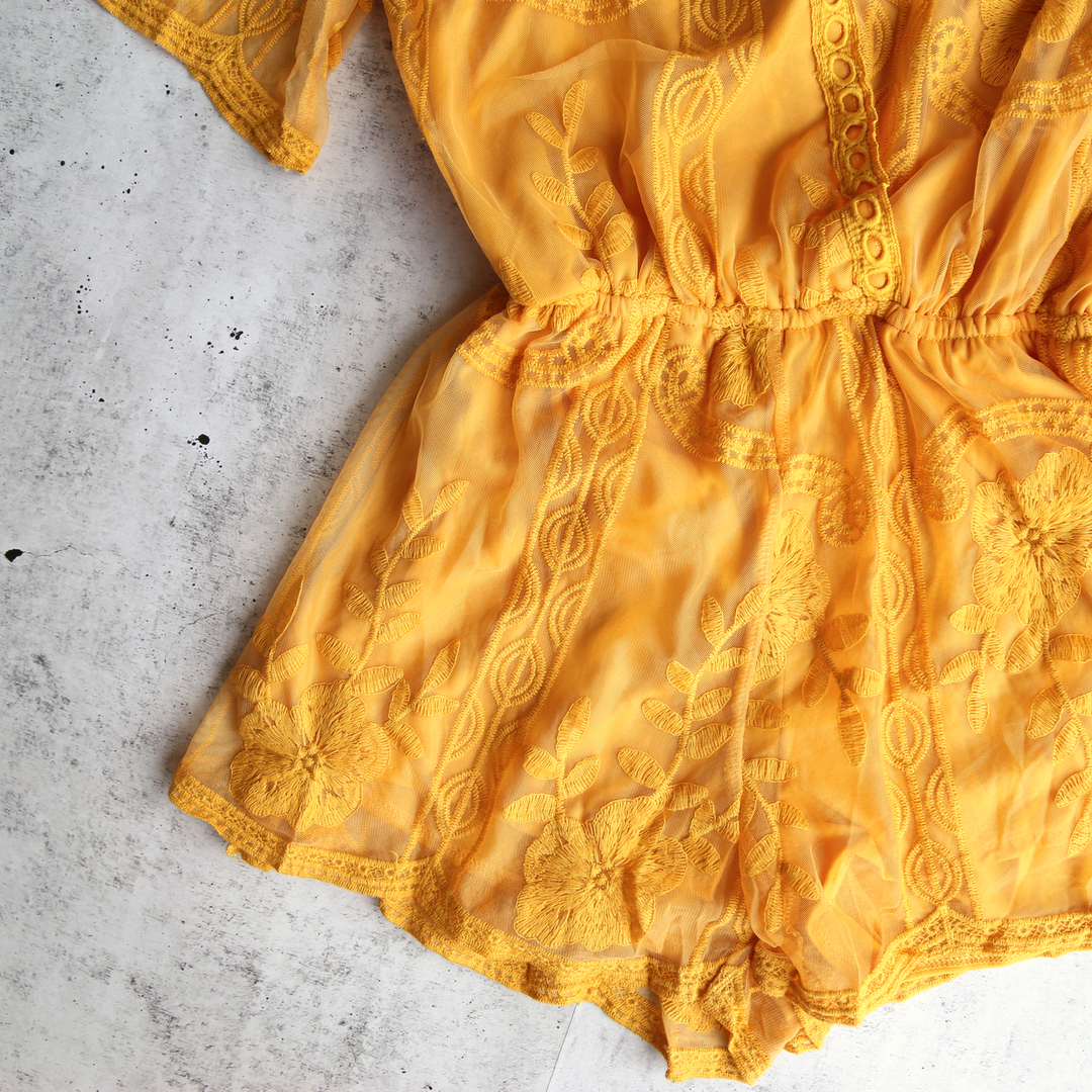 Reverse - Avant Garden Lace Romper in Mustard