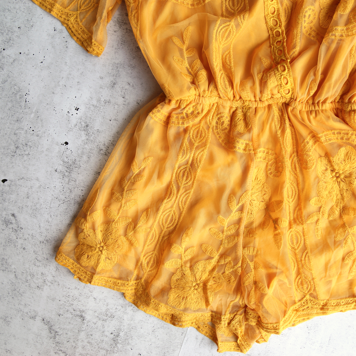 Reverse - Avant Garden Lace Romper in Mustard