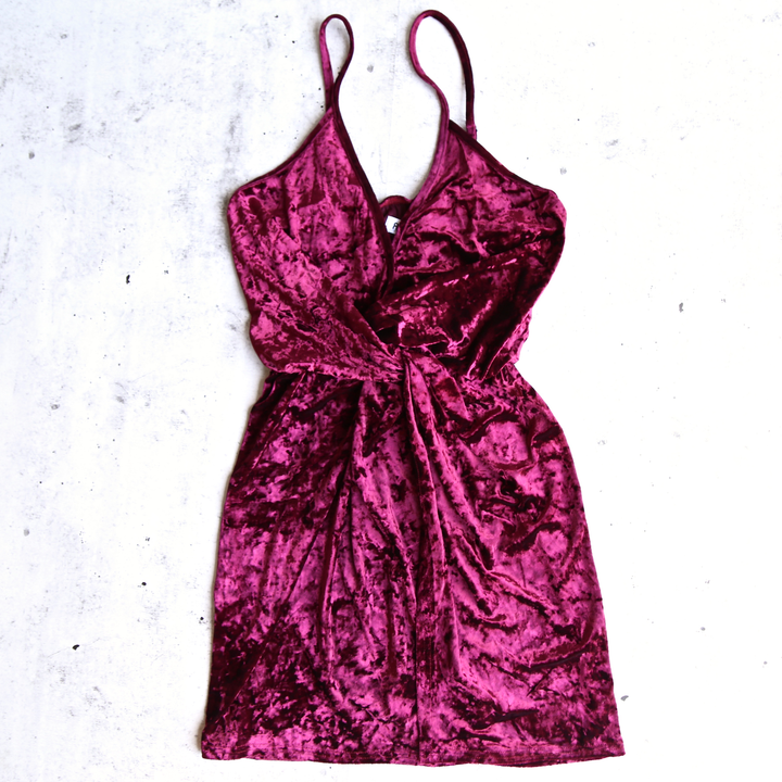 Reverse - Keep Talking Crushed Velvet Dress in Burgundy