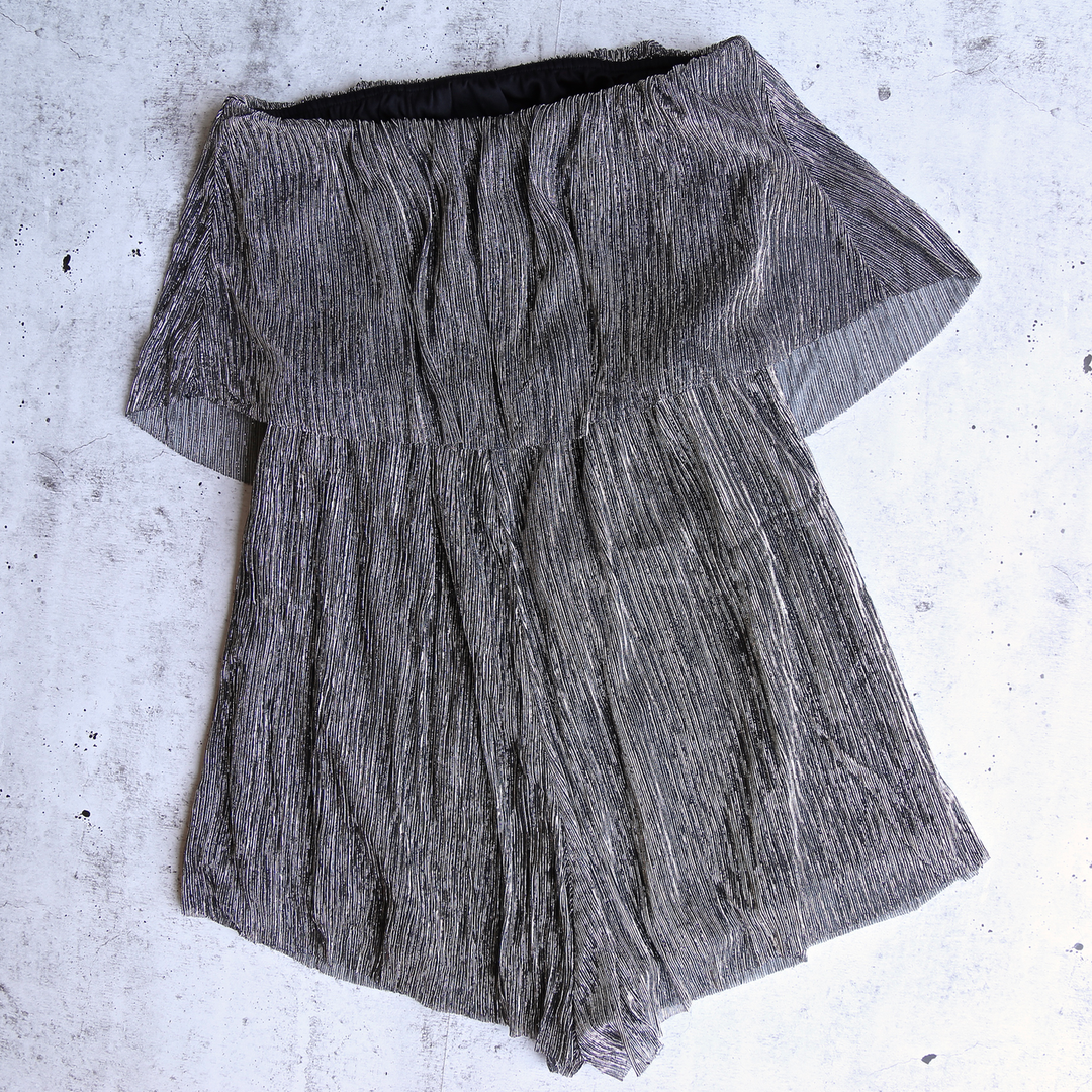 Reverse - Don't Be a Fool Metallic Romper in Silver Black