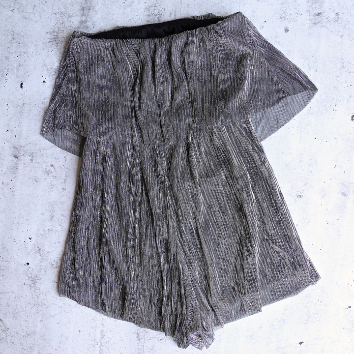 Reverse - Don't Be a Fool Metallic Romper in Silver Black