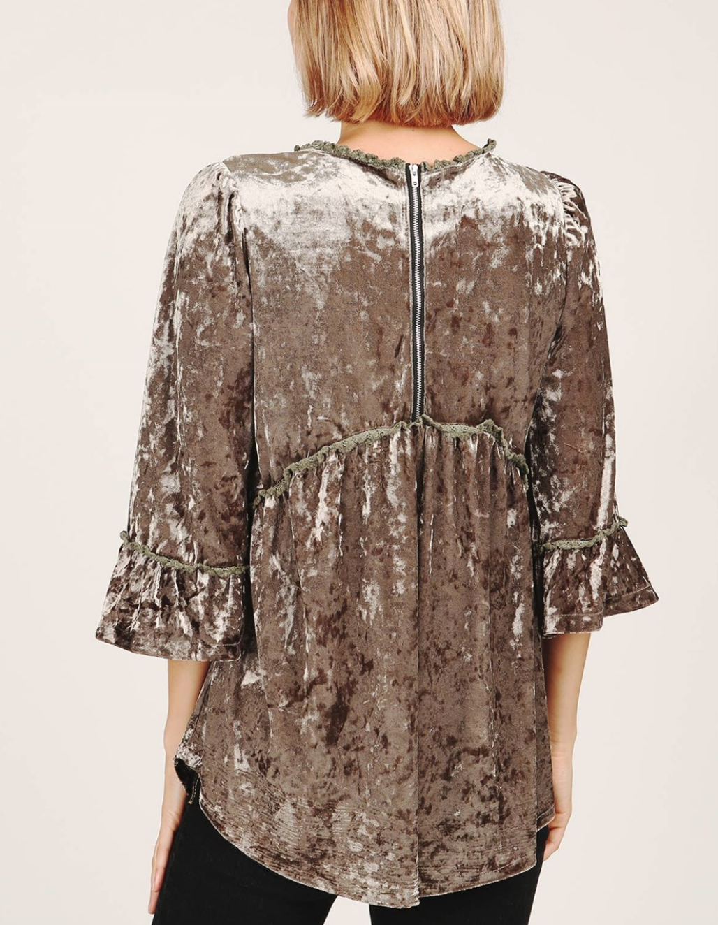 Selena Crushed Velvet Babydoll Quarter Sleeve Top in More Colors