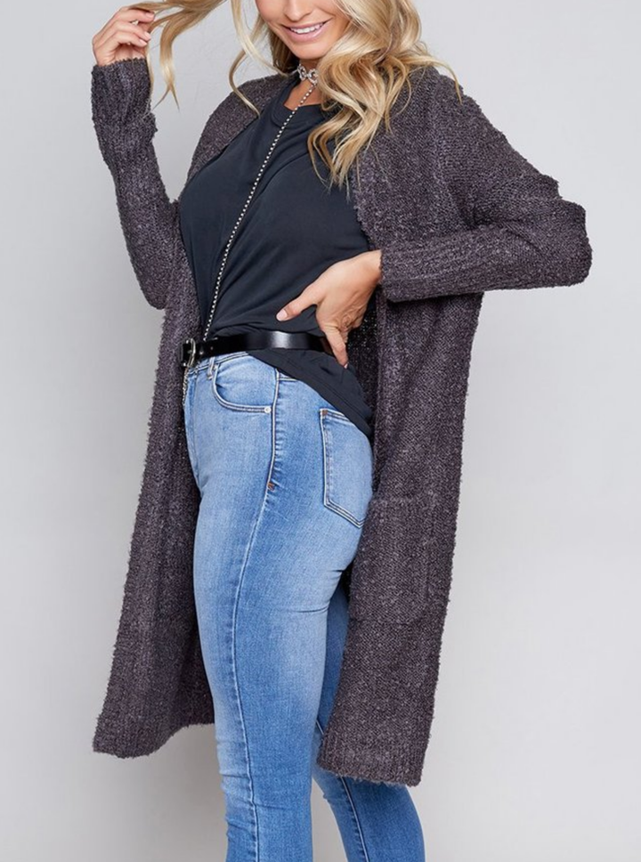 Final Sale - MINKPINK - Looped Out Longline Open Front Knit Cardigan in Charcoal