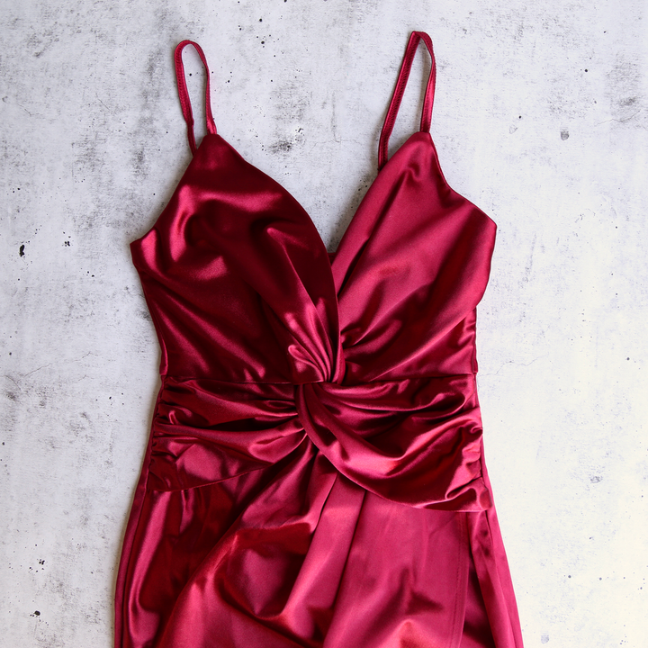 Madeline Satin Mini Dress in Burgundy