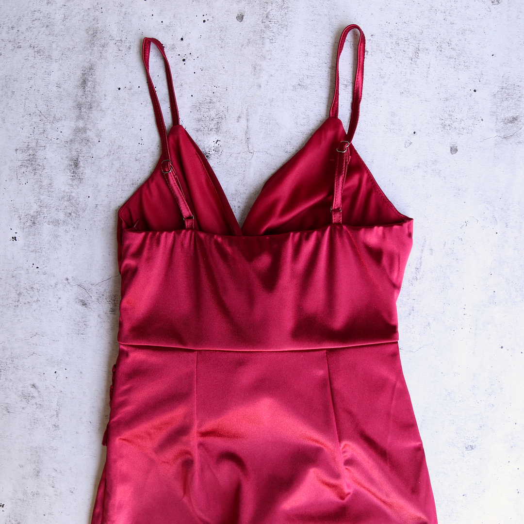 Madeline Satin Mini Dress in Burgundy