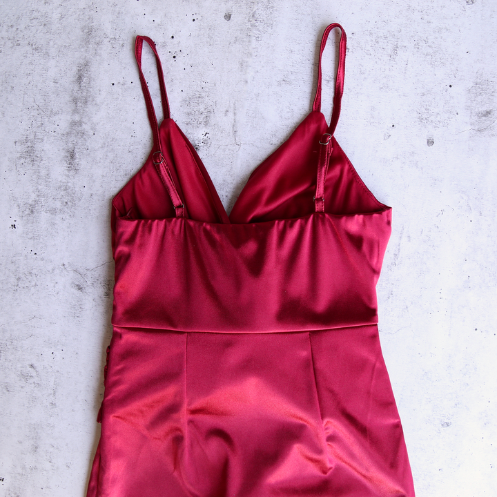 Madeline Satin Mini Dress in Burgundy
