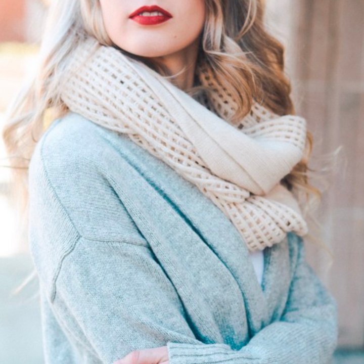 Boho Infinity Grid Scarf in Oatmeal