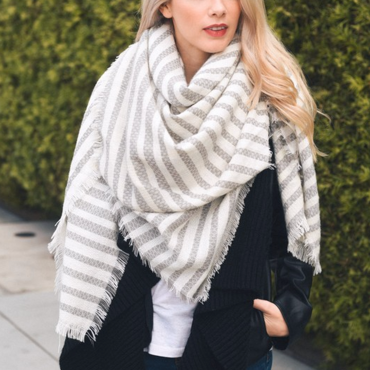 Mckayla Stripe Knit Blanket Scarf in More Colors