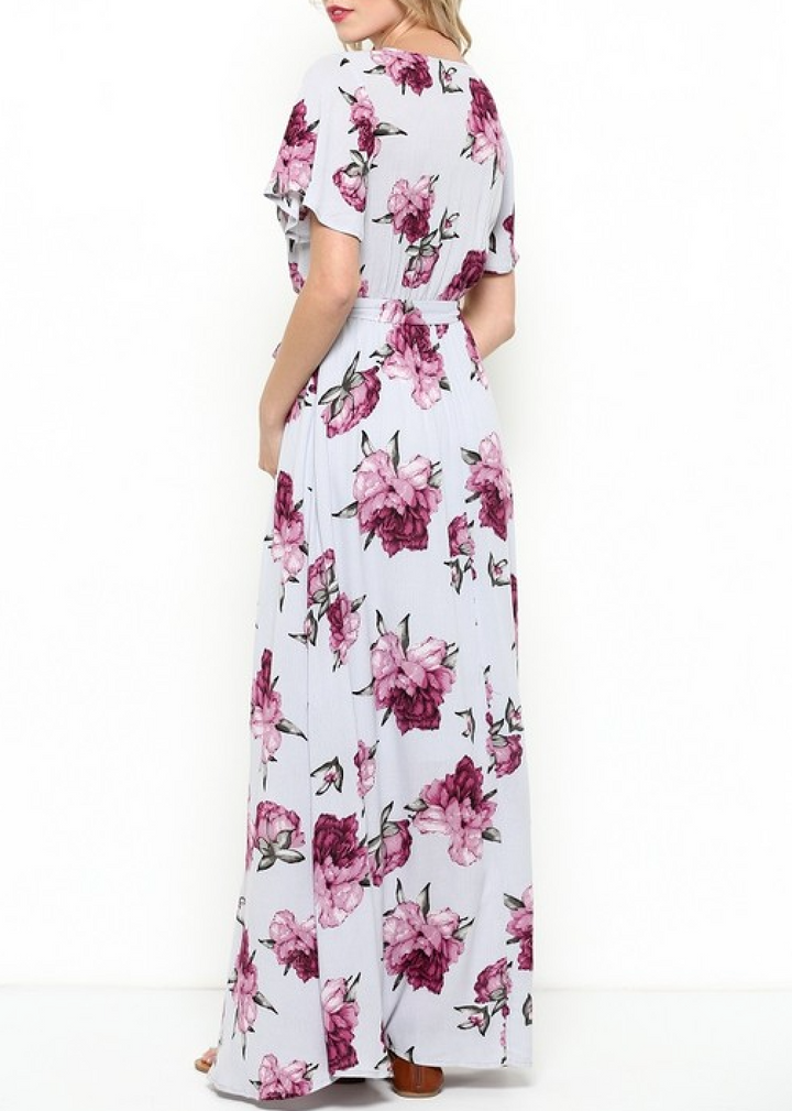 The Lone Traveler Floral Maxi Wrap Dress in Light Purple