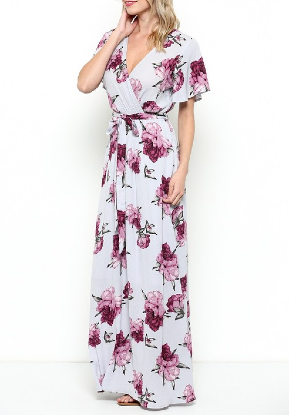 The Lone Traveler Floral Maxi Wrap Dress in Light Purple