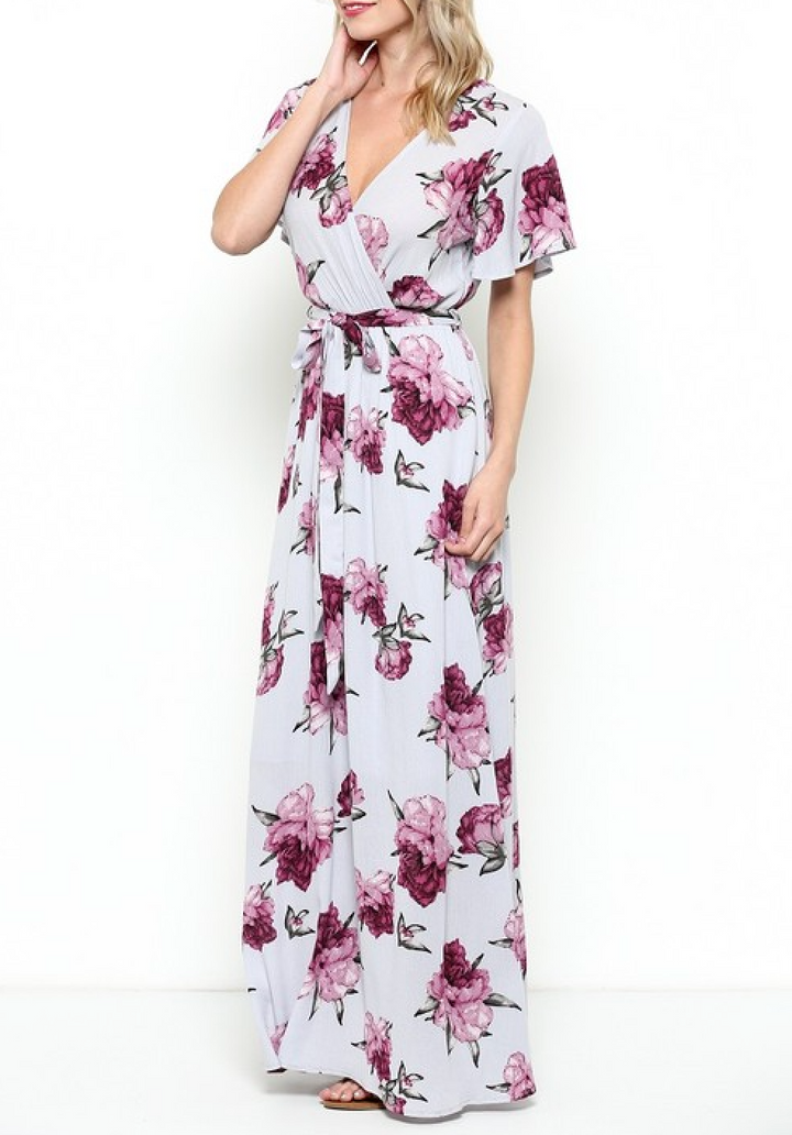 The Lone Traveler Floral Maxi Wrap Dress in Light Purple
