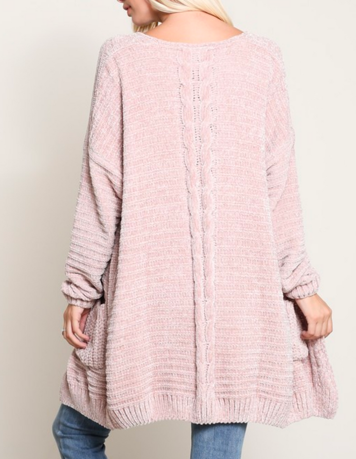 Textured Chenille Knit Shawl Cardigan in Twig