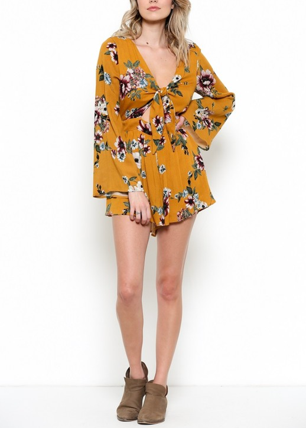 Final Sale - A Love Like This Romper in Floral Mustard