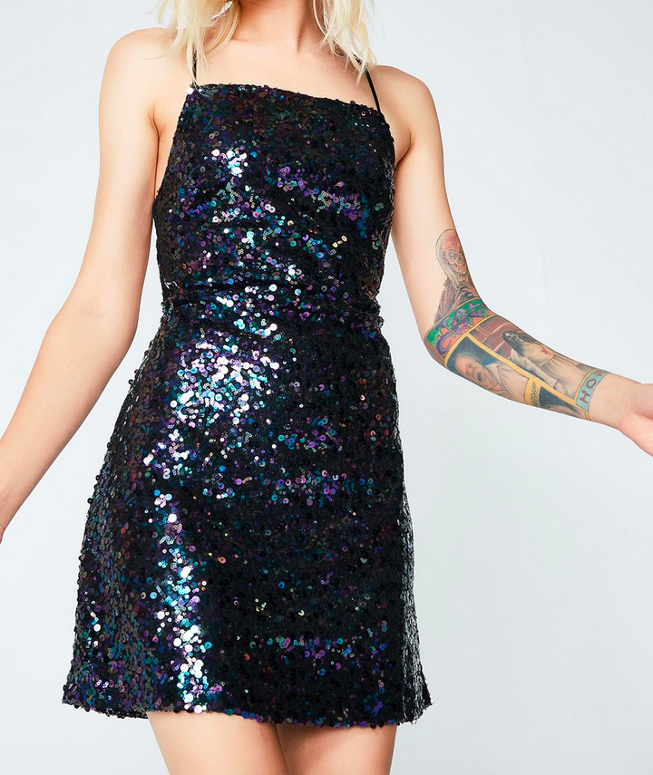 Motel - Mika Confetti Sequin Slip Dress in Petrol