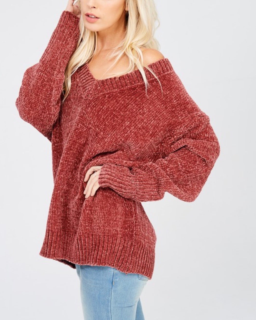 Chenille Oversized Sweater in Dark Ginger