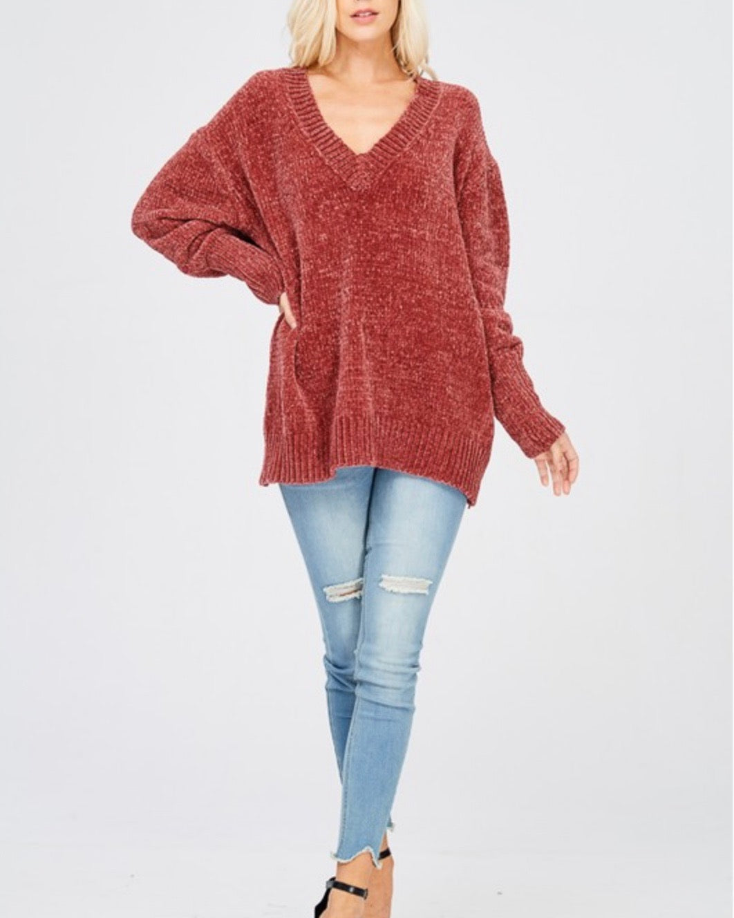 Chenille Oversized Sweater in Dark Ginger