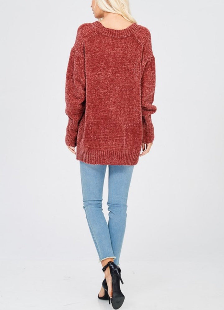 Chenille Oversized Sweater in Dark Ginger