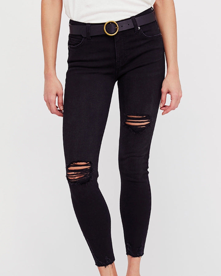 Free People - Shark Bite Raw-Hem Ripped Crop Skinny Jeans in Black