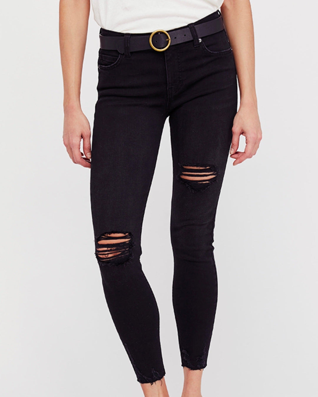 Free People - Shark Bite Raw-Hem Ripped Crop Skinny Jeans in Black