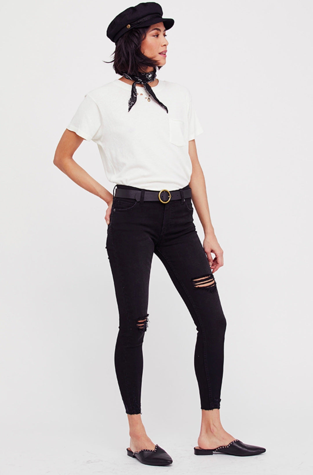 Free People - Shark Bite Raw-Hem Ripped Crop Skinny Jeans in Black