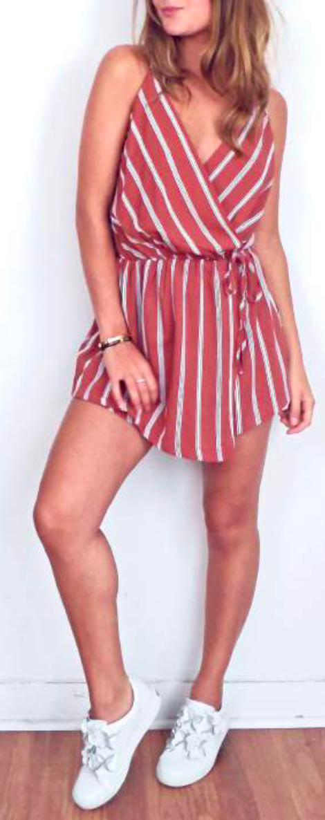 Reverse - Natalie Romper in Dusty Pink/Stripe