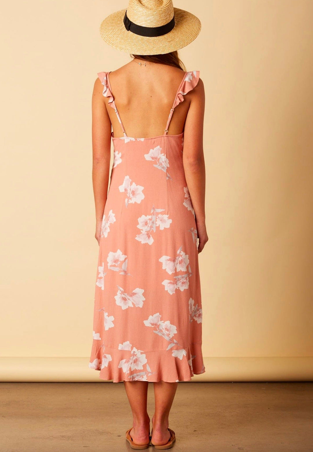 Cotton Candy LA - Forever Young Floral Midi Maxi Dress in Mauve/Peach