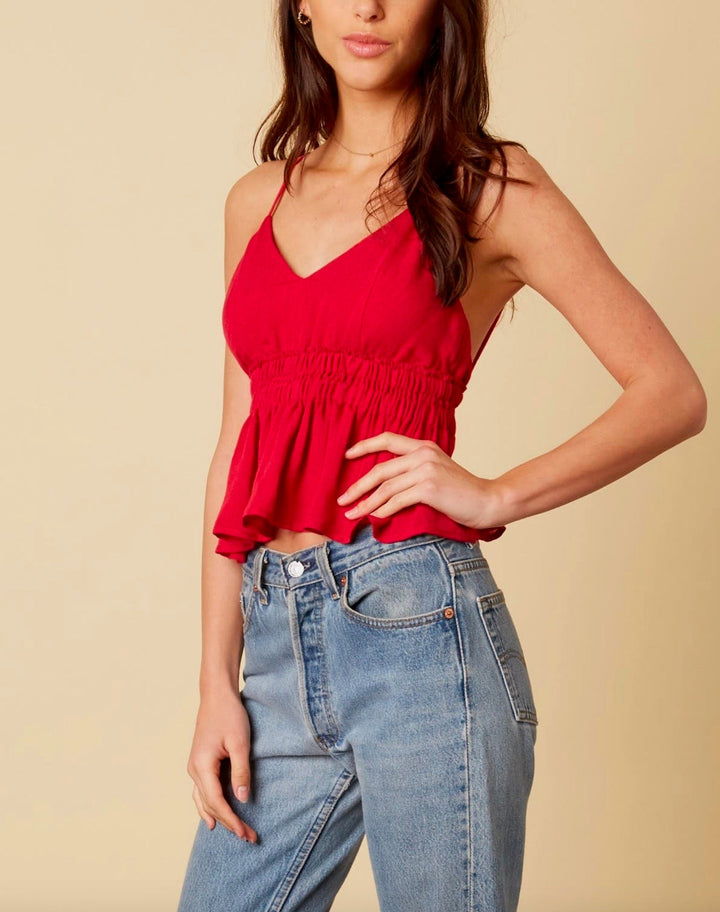 FINAL SALE - Cotton Candy LA - Let's Talk Ruffle Hem Tank Top in Cranberry