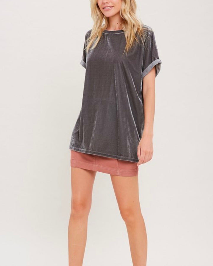 On The Road Velvet Top in Grey