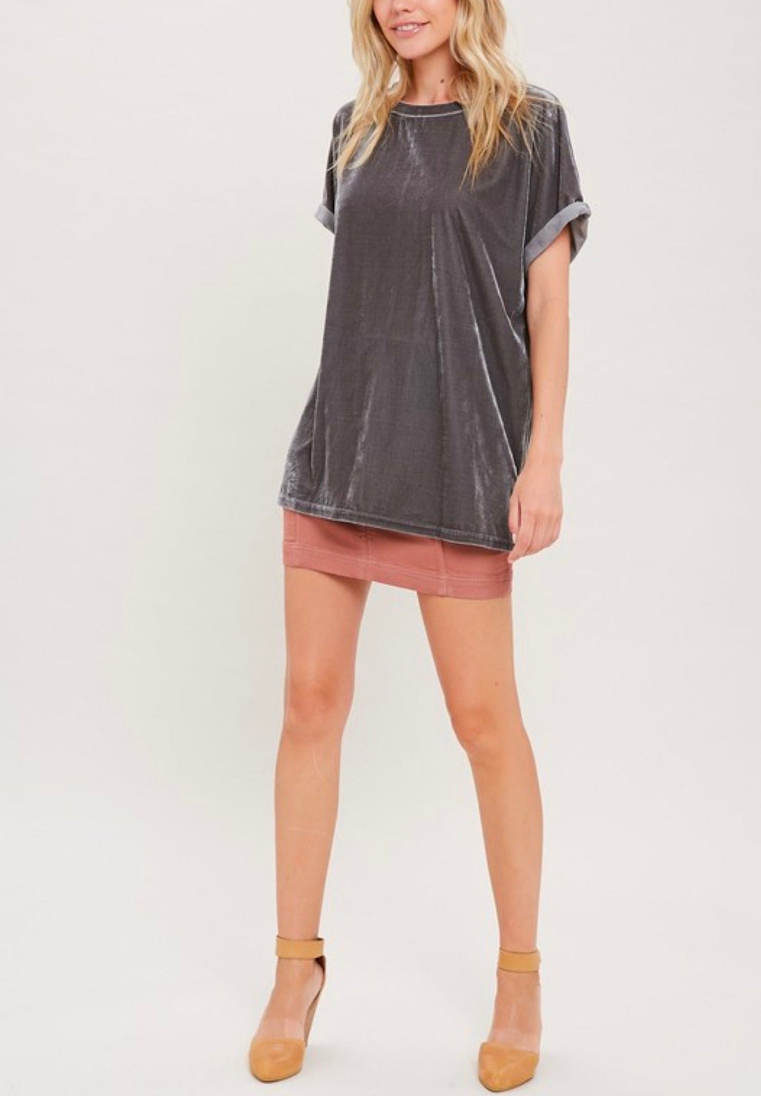 On The Road Velvet Top in Grey
