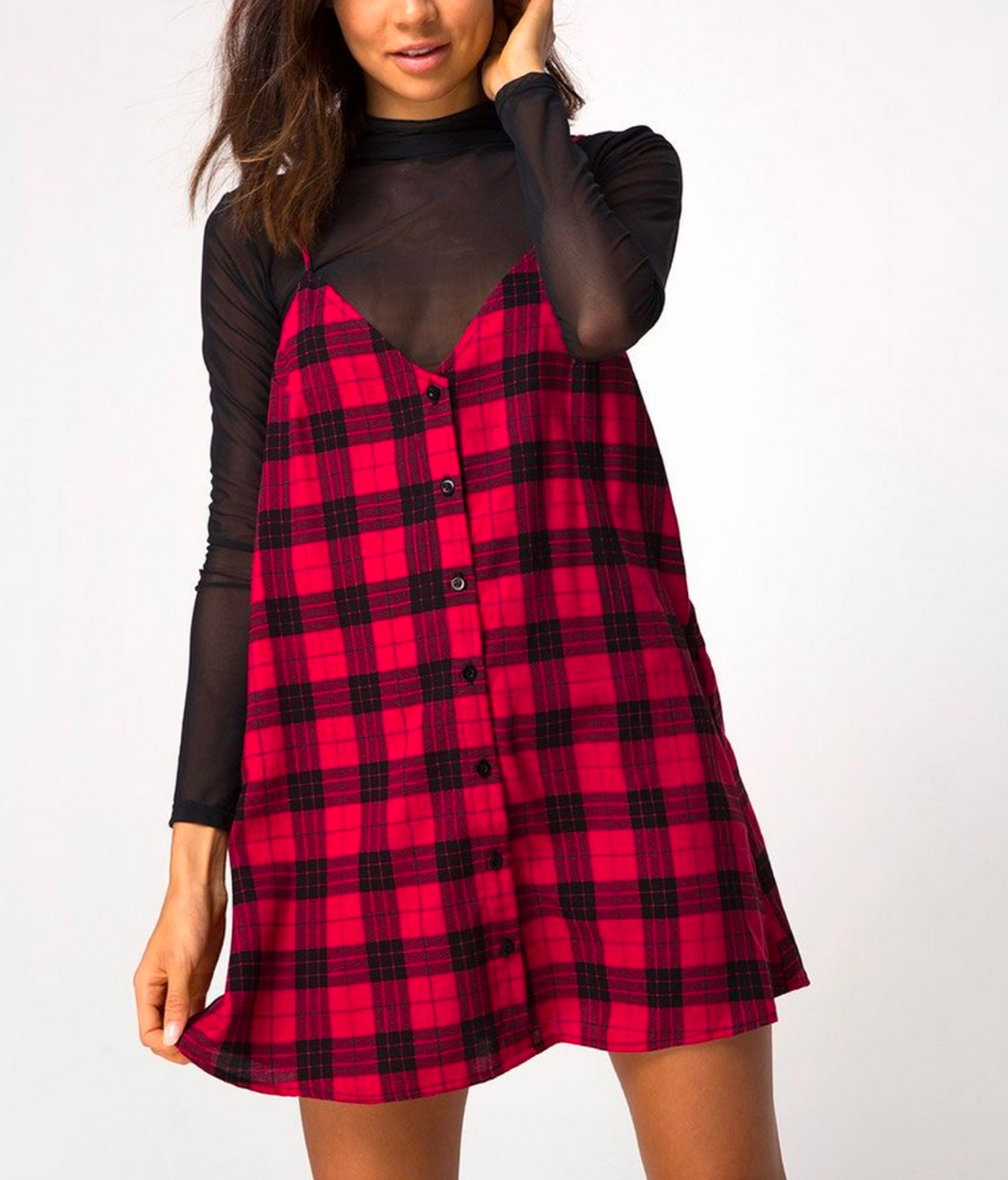 Motel - Sanna Slip Dress in Winter Plaid Red/Black