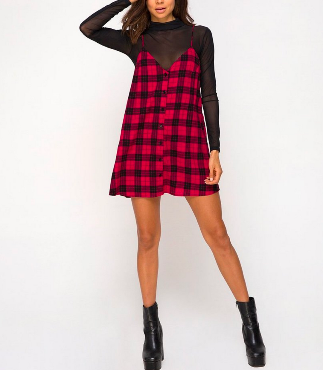 Motel - Sanna Slip Dress in Winter Plaid Red/Black