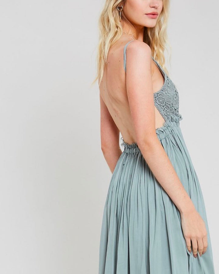 open back crochet maxi dress - DARK SAGE