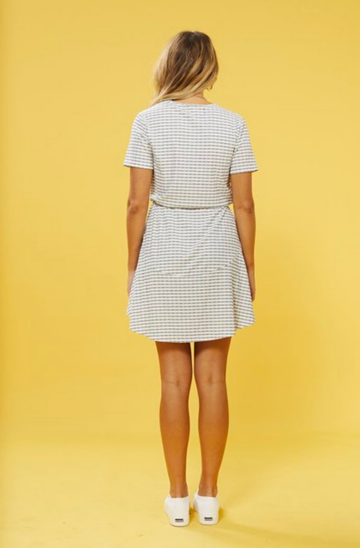 Final Sale - MINKPINK - River Skater Dress in White/Navy Stripes