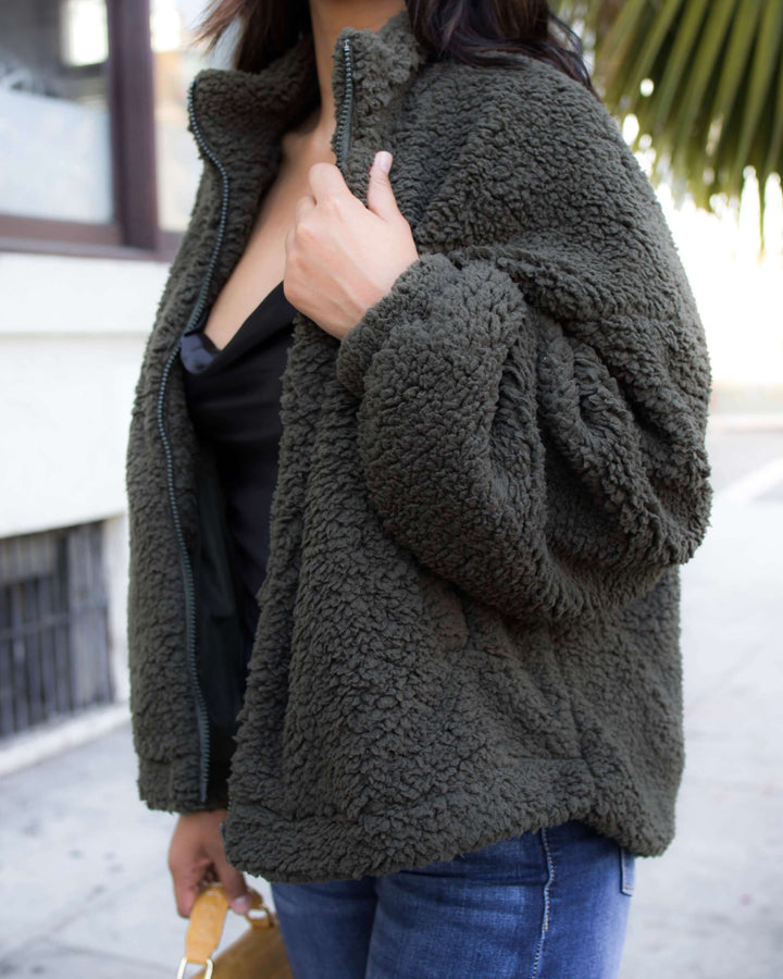 Solid Zip Up Teddy Bear Jacket - more colors