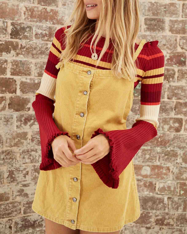Final Sale - Somedays Lovin - Rising Sun Pinafore Corduroy Dress - Butter