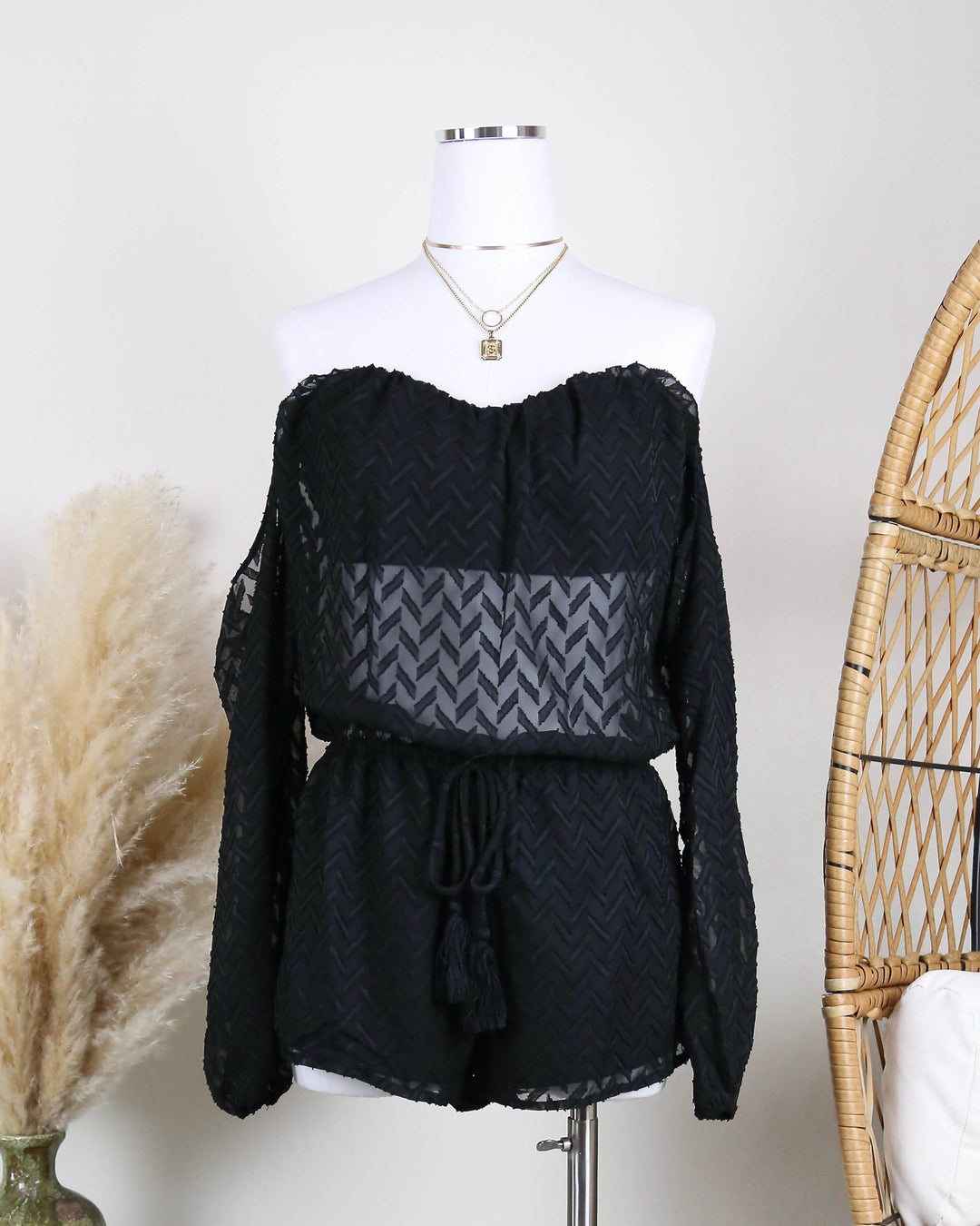 Cotton Candy LA - Strapless Cold Shoulder Boho Romper in Black