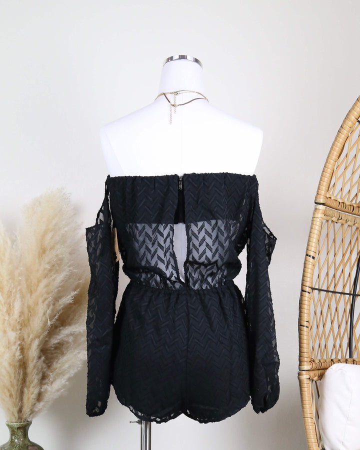 Cotton Candy LA - Strapless Cold Shoulder Boho Romper in Black