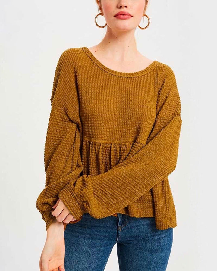 Textured Drop Waist Long Sleeve Top - More Colors