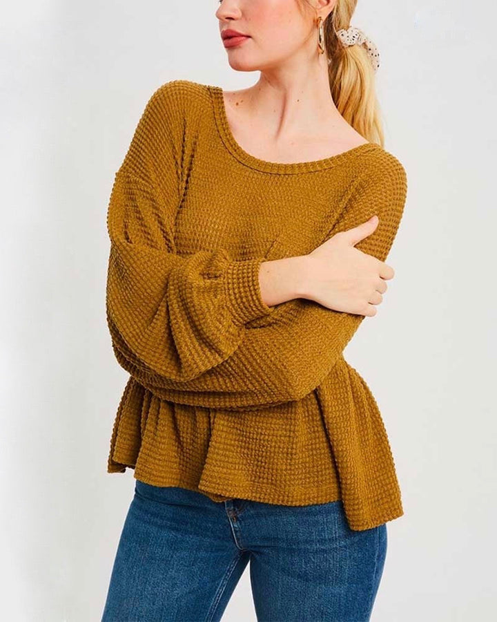 Textured Drop Waist Long Sleeve Top - More Colors