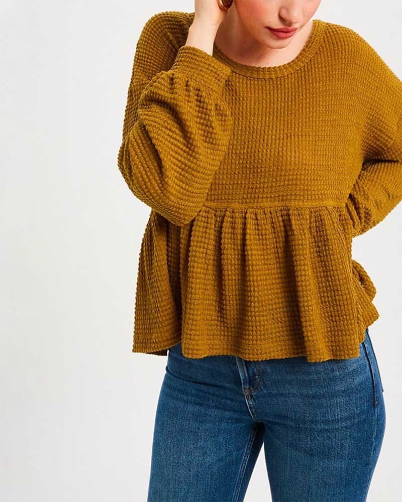 Textured Drop Waist Long Sleeve Top - More Colors
