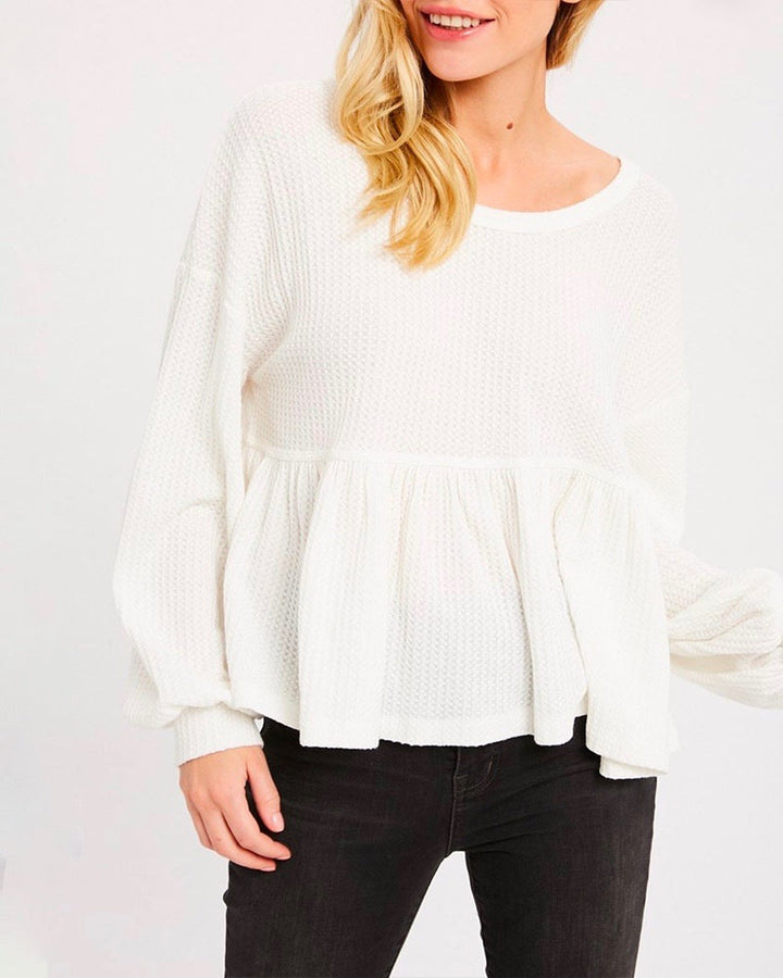 Textured Drop Waist Long Sleeve Top - More Colors