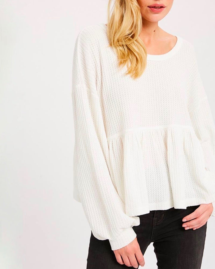Textured Drop Waist Long Sleeve Top - More Colors